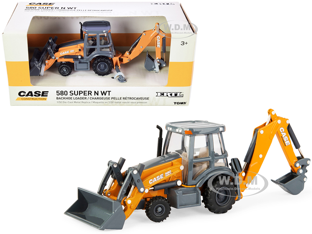 Case 580 Super N WT Backhoe Loader Orange and Gray "Case Construction" Series 1/50 Diecast Model by ERTL TOMY