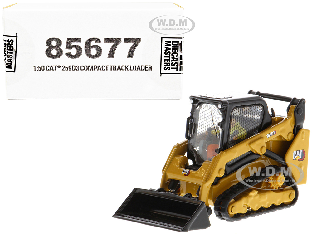 CAT Caterpillar 259D3 Compact Track Loader with Work Tools and Operator Yellow High Line Series 1/50 Diecast Model by Diecast Masters