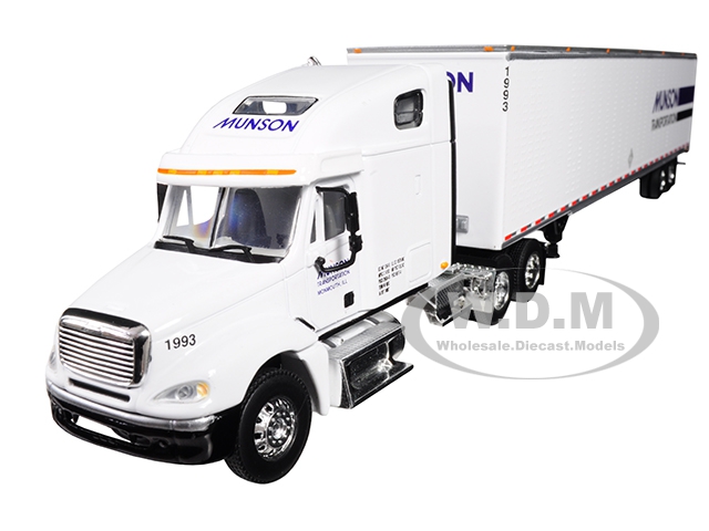 Freightliner Columbia High Roof Sleeper Cab With 53 Utility Dry Goods Trailer "munson Transportation" White 1/64 Diecast Model By Dcp