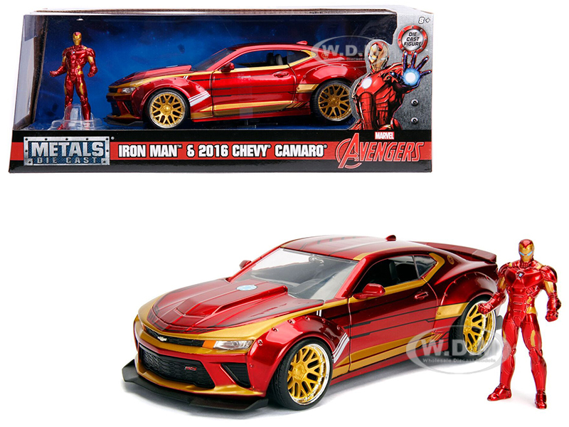 2016 Chevrolet Camaro with Iron Man Diecast Figure Marvel Series 1/24 Diecast Model Car by Jada