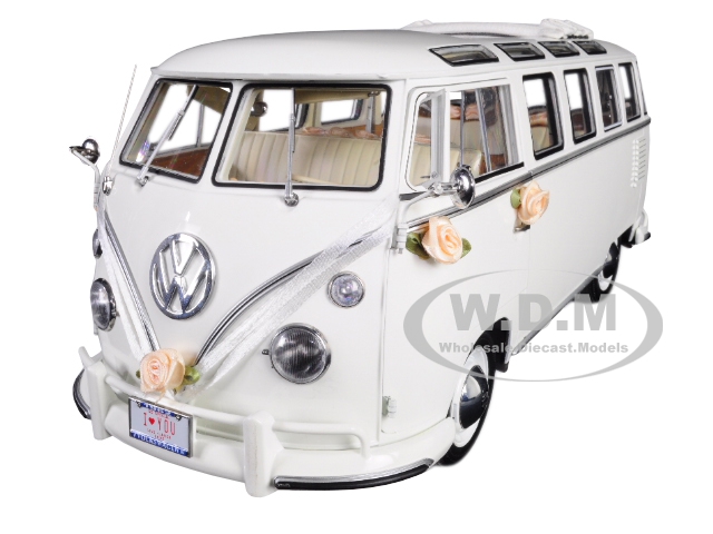 1962 Volkswagen Samba Bus "wedding Version" White Limited Edition To 888 Pieces Worldwide 1/12 Diecast Model By Sunstar