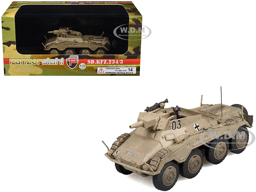Sd.Kfz. 234/3 Armored Vehicle "03 3rd Panzer Division Hungary" (1945) German Army 1/72 Diecast Model by Panzerstahl