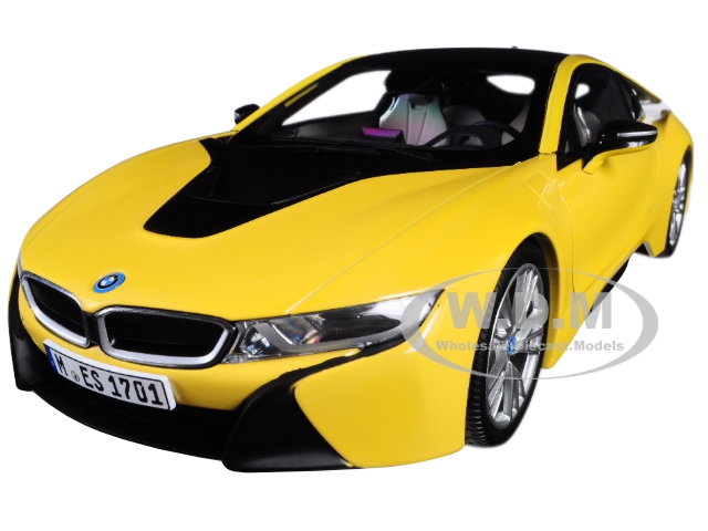 Image of BMW i8 Speed Yellow with Black Top 1/18 Diecast Model Car by Paragon