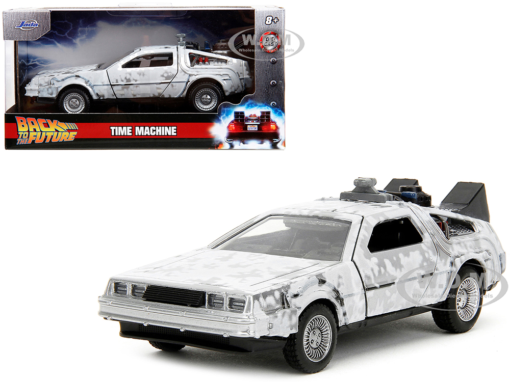 DMC DeLorean Time Machine Brushed Metal (Frost Version) "Back to the Future" (1985) Movie "Hollywood Rides" Series 1/32 Diecast Model Car by Jada