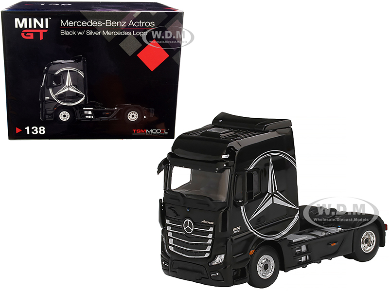 Mercedes Benz Actros Truck Tractor Black with Silver Mercedes Logo 1/64 Diecast Model by True Scale Miniatures