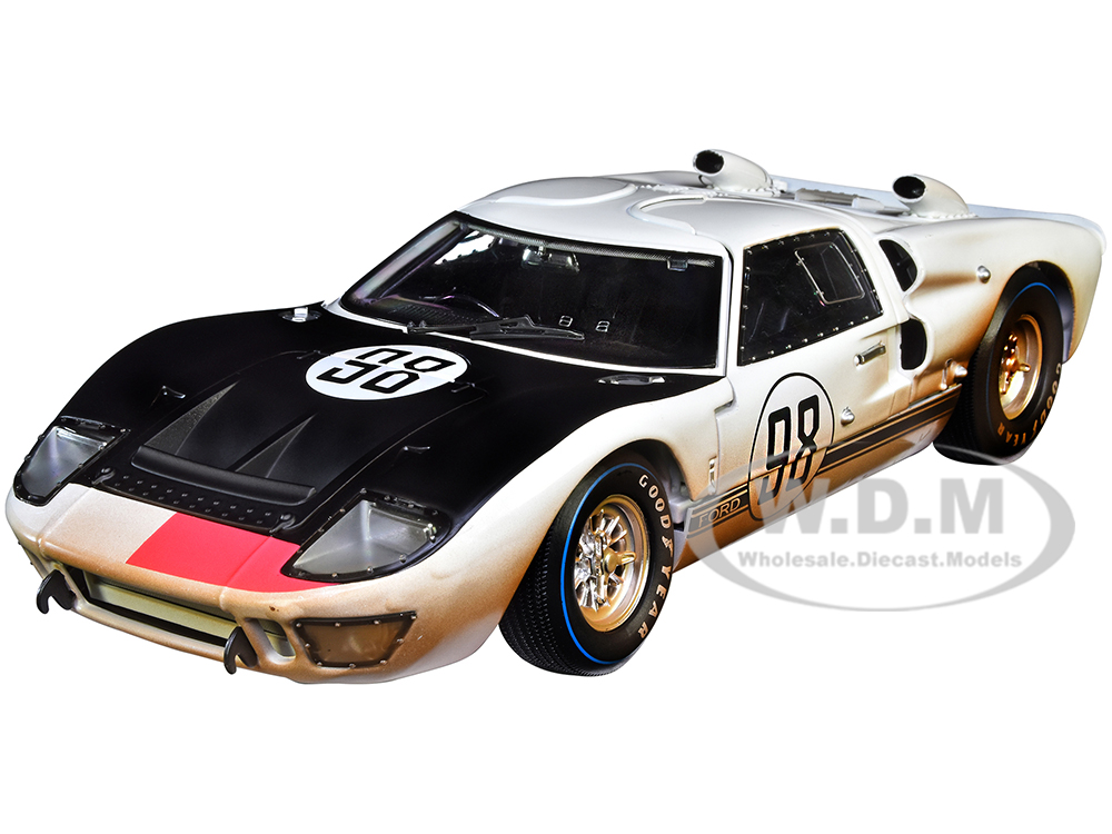 1966 Ford GT-40 MK II 98 White with Black Hood After Race (Dirty Version) 1/18 Diecast Model Car by Shelby Collectibles