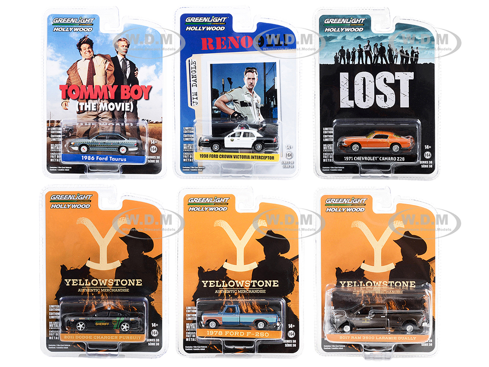 "Hollywood Series" Set of 6 pieces Release 38 1/64 Diecast Model Cars by Greenlight