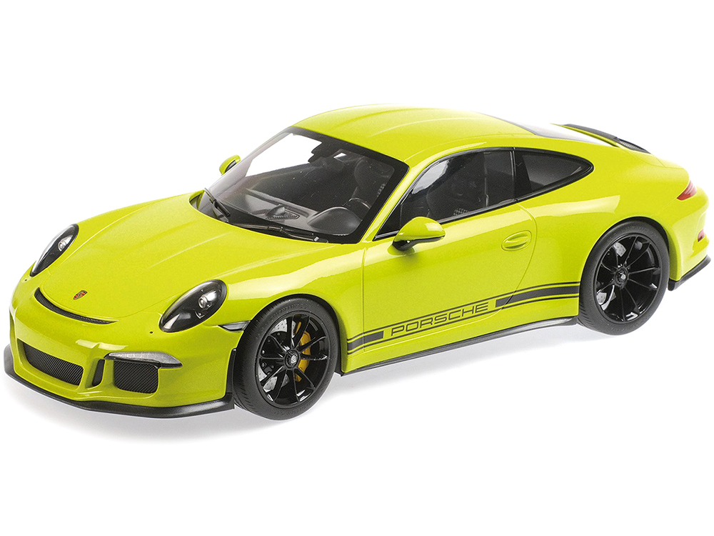 Image of 2016 Porsche 911 R Light Green with Black Wheels and Black Writing 1/12 Diecast Model Car by Minichamps
