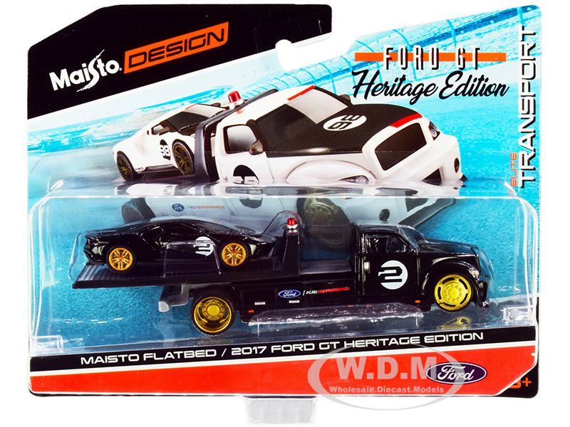 2017 Ford GT 2 Heritage Edition With Flatbed Truck Black Elite Transport Series 1/64 Diecast Model Cars By Maisto