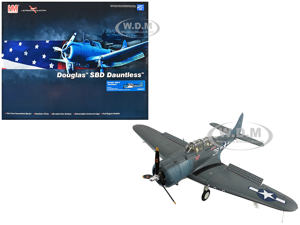 Douglas SBD-5 Dauntless Bomber Aircraft Lt. Cook Cleland VB-16 USS Lexington Battle of the Philippine Seas (1944) United States Navy Premium Collection 1/32 Diecast Model by Hobby Master
