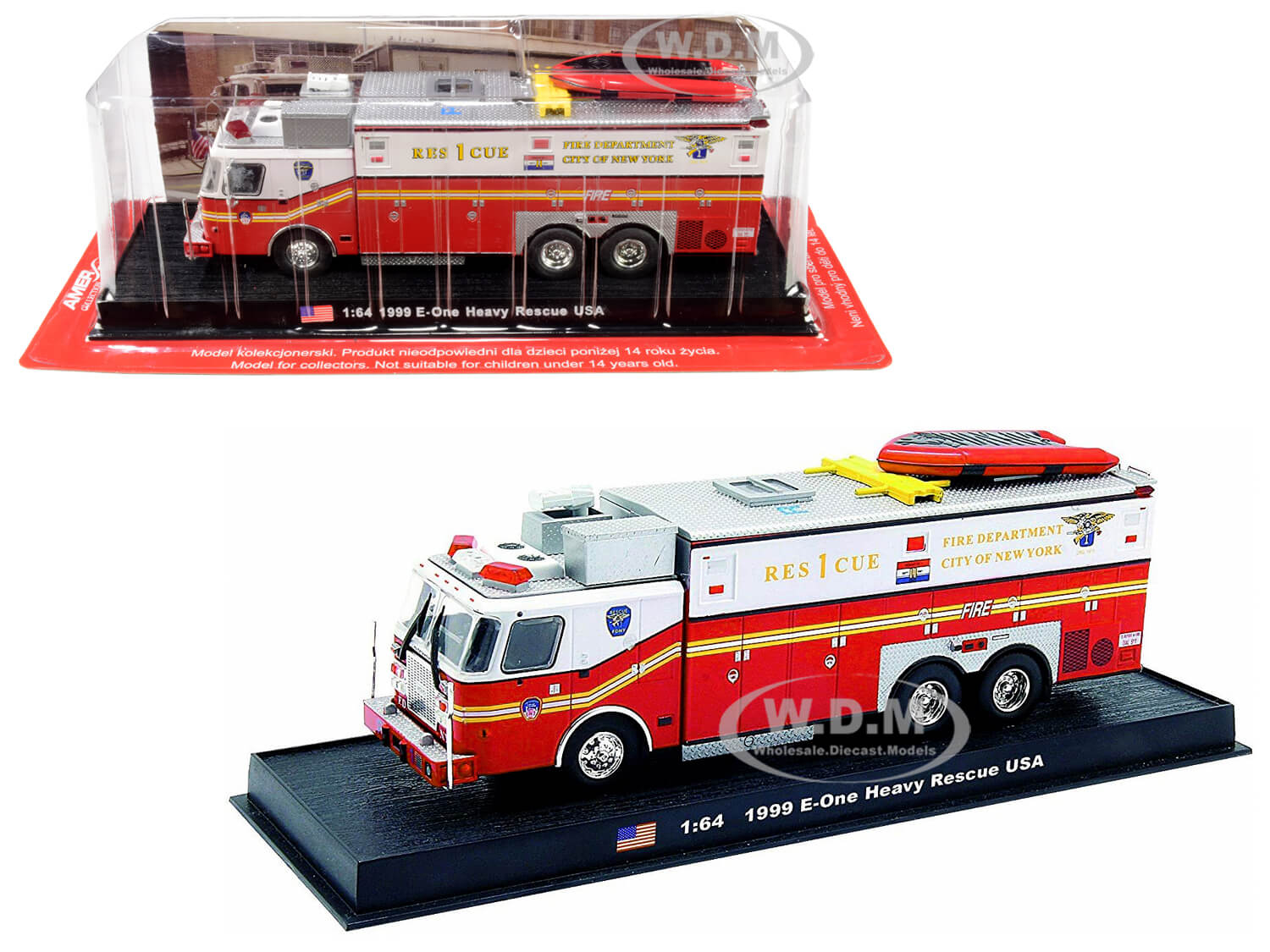 1999 E-One Heavy Rescue Fire Engine "Fire Department City of New York" (FDNY) 1/64 Diecast Model by Amercom