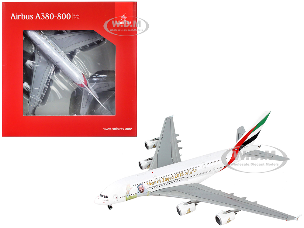 Airbus A380-800 Commercial Aircraft Emirates Airlines - Year of Zayed 2018 White with Graphics 1/400 Diecast Model Airplane by GeminiJets