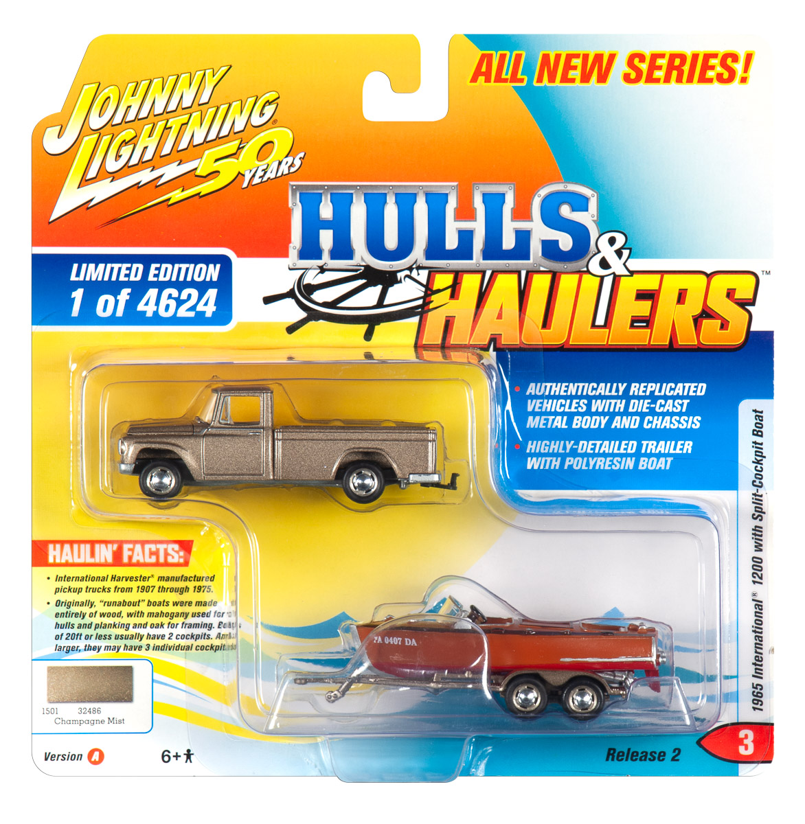 Image of 1965 International 1200 Pickup Truck Champagne Mist / Gold Metallic with Split-Cockpit Boat Limited Edition to 4624 pieces Worldwide "Hulls &amp; Hau