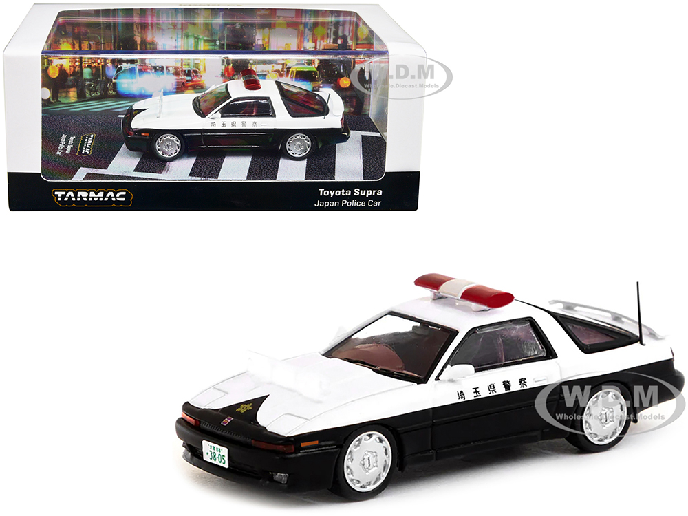 Toyota Supra RHD (Right Hand Drive) Black and White "Japan Police Car" "Road64" Series 1/64 Diecast Model Car by Tarmac Works