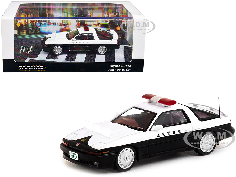 Toyota Supra RHD (Right Hand Drive) Black and White Japan Police Car Road64 Series 1/64 Diecast Model Car by Tarmac Works