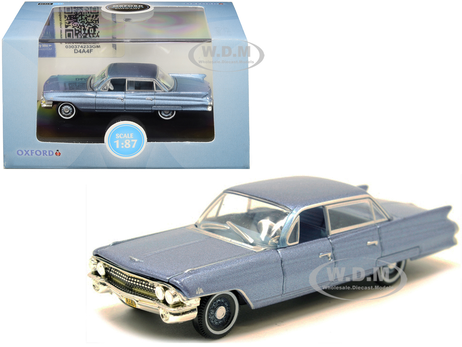 1961 Cadillac Sedan Deville Nautilus Blue Metallic With Blue Interior 1/87 (ho) Scale Diecast Model Car By Oxford Diecast