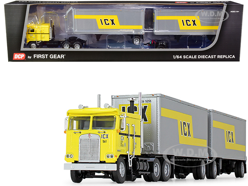 Image of Kenworth K100 COE Truck with Wabash Double Pup Trailers "ICX" (Illinois California Express) Yellow and Silver 32th in a "Fallen Flag Series" 1/64 Die