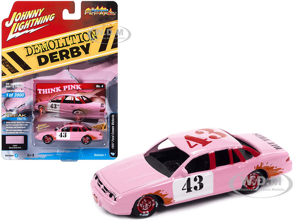 1997 Ford Crown Victoria 43 Faded Demo Derby Pink "Demolition Derby" Limited Edition to 3900 pieces Worldwide "Street Freaks" Series 1/64 Diecast Mod