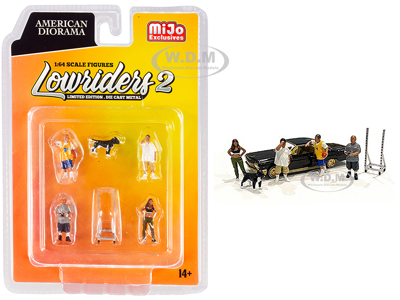 Image of "Lowriders 2" 6 piece Diecast Set (4 Figurines 1 Dog and 1 Accessory) for 1/64 Scale Models by American Diorama
