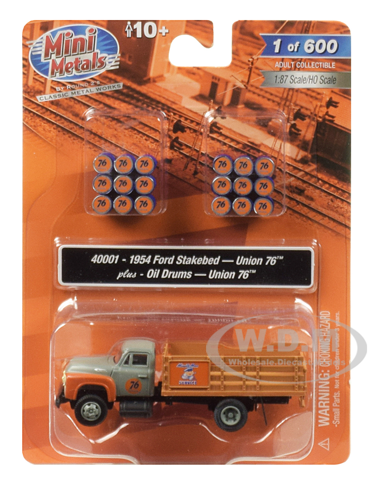 1954 Ford Stake Bed Truck With Oil Drums "union 76" 1/87 (ho) Scale Model By Classic Metal Works