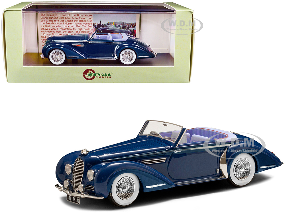 1948 Delahaye 135MS Vedette Cabriolet RHD (Right Hand Drive) by Henri Chapron Two-Tone Blue with Light Blue Interior Limited Edition to 250 pieces Worldwide 1/43 Model Car by Esval Models