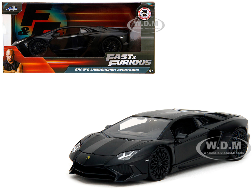 Shaws Lamborghini Aventador Matt Black Furious 7 (2015) Movie Fast & Furious Series 1/24 Diecast Model Car by Jada