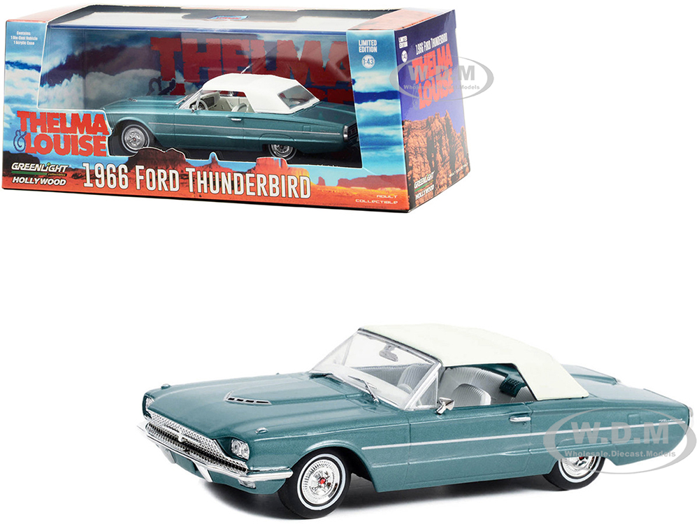 1966 Ford Thunderbird Convertible (Top-Up) Light Blue Metallic with White Interior "Thelma &amp; Louise" (1991) Movie "Hollywood" Series 1/43 Diecast