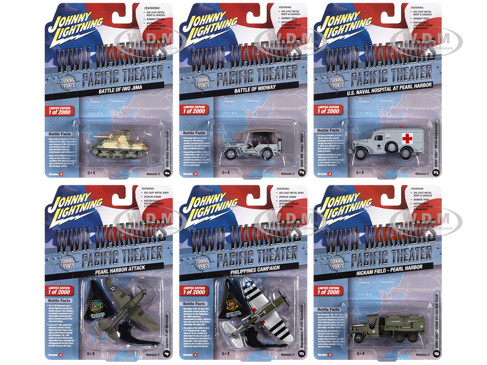"WWII Warriors Pacific Theater" Military 2022 Set A of 6 pieces Release 2 Limited Edition to 2000 pieces Worldwide Diecast Model Cars by Johnny Light