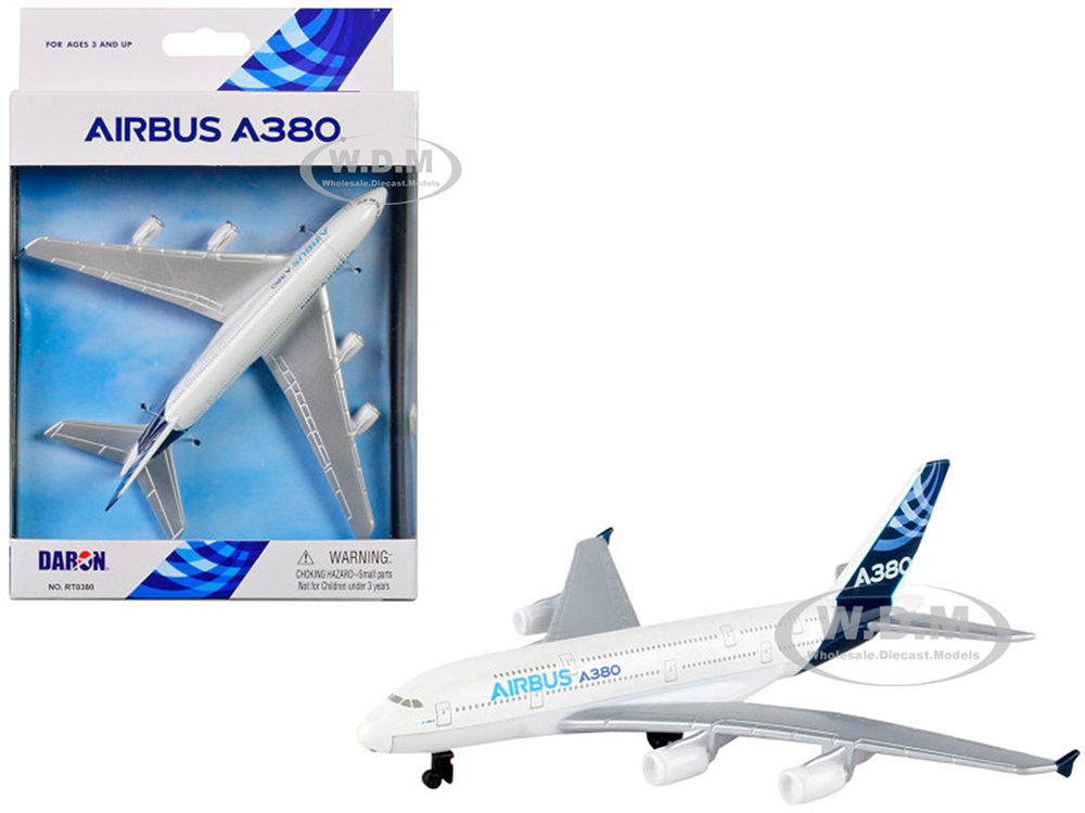 Airbus A380 Commercial Aircraft Airbus White with Blue Tail Diecast Model Airplane by Daron