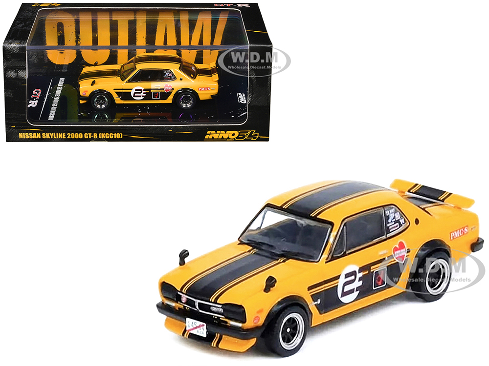 Nissan Skyline 2000 GT-R (KPGC10) RHD (Right Hand Drive) #23 Yellow with Black Stripes Outlaw 1/64 Diecast Model Car by Inno Models