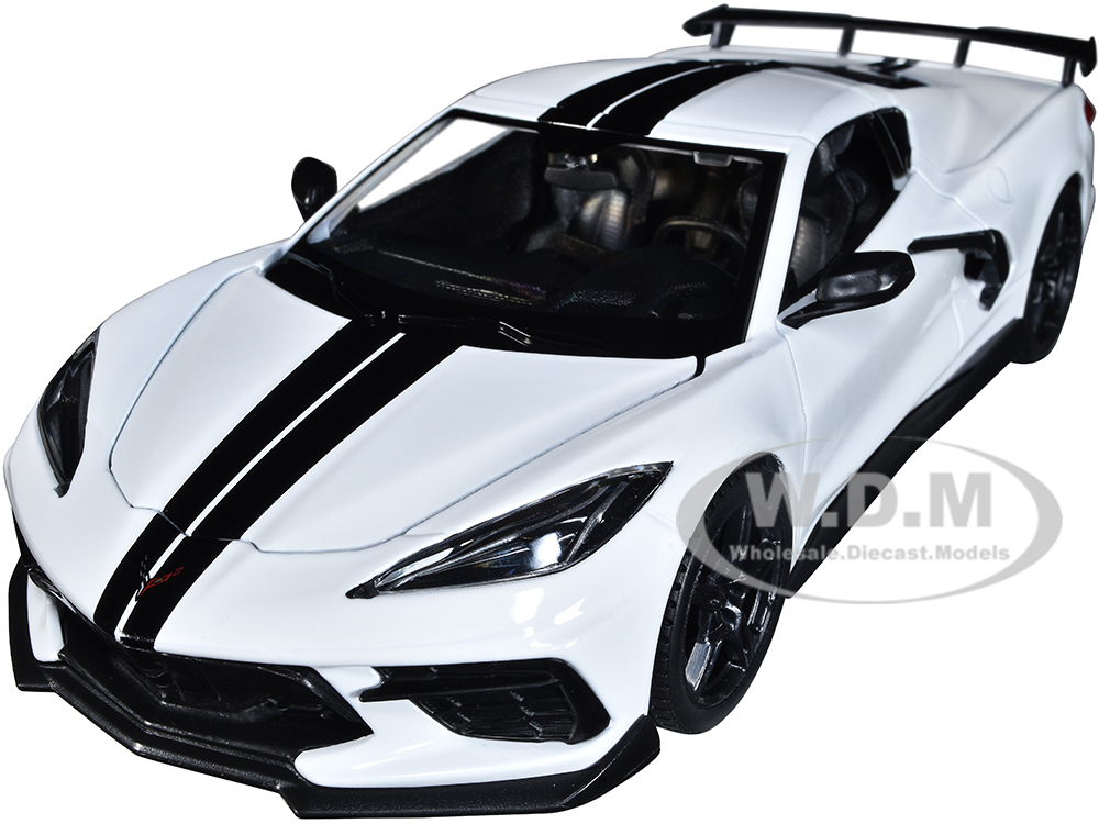 2020 Chevrolet Corvette Stingray Coupe White with Black Stripes "Special Edition" Series 1/24 Diecast Model Car by Maisto