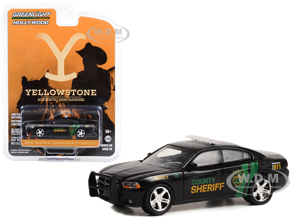 2011 Dodge Charger Pursuit #18 County Sheriff Deputy Black Yellowstone (2018-Current) TV Series Hollywood Series Release 38 1/64 Diecast Model Car by Greenlight