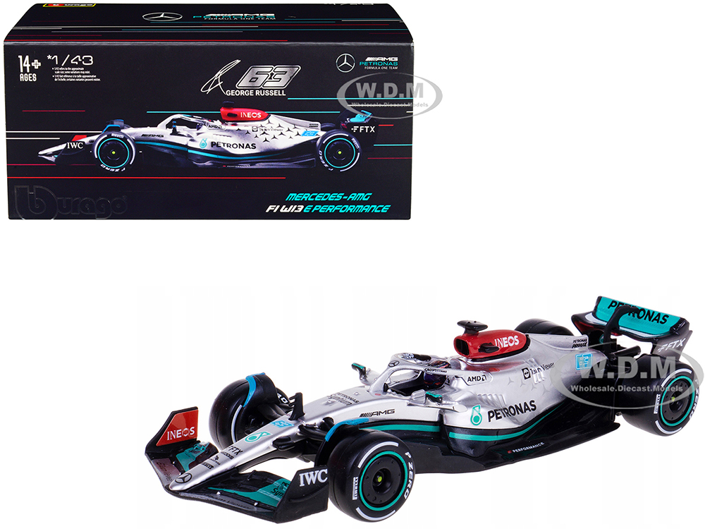 Mercedes-AMG F1 W13 E Performance #63 George Russell F1 Formula One World Championship (2022) with Display Case 1/43 Diecast Model Car by Bburago