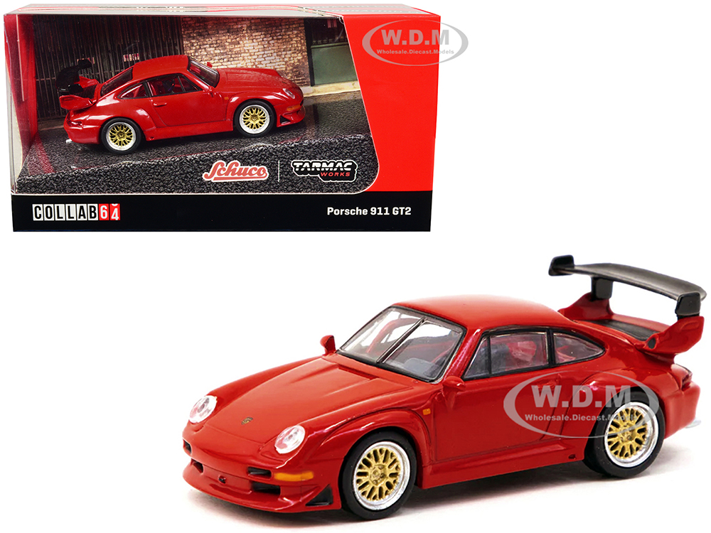 Porsche 911 GT2 Red with Red Interior Collab64 Series 1/64 Diecast Model Car by Schuco &amp; Tarmac Works