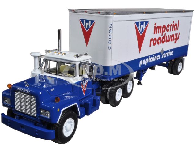 Image of Mack R Model With 28 Pop Trailer Imperial Roadways 1/64 Diecast Model by First Gear