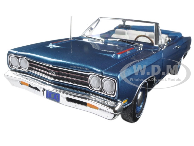1969 Plymouth Gtx Convertible Jamaican Blue Poly Limited Edition To 1002pcs 1/18 Diecast Model Car By Autoworld