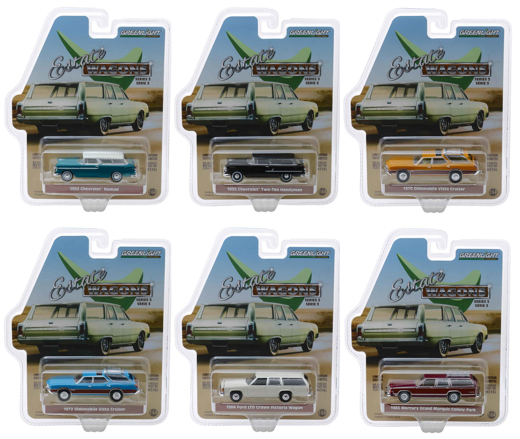 Estate Wagons Series 3 Set Of 6 Cars 1/64 Diecast Models By Greenlight