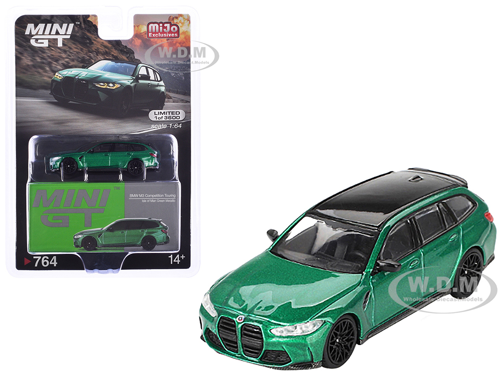 BMW M3 Competition Touring Isle of Man Green Metallic with Black Top Limited Edition to 3600 pieces Worldwide 1/64 Diecast Model Car by Mini GT
