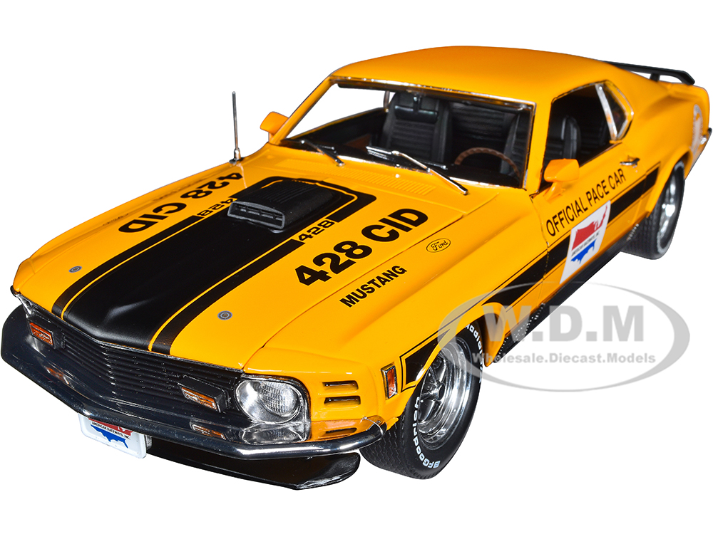 1970 Ford Mustang Mach 1 Yellow With Black Stripes Michigan International Speedway Official Pace Car 1/18 Diecast Model Car By Highway 61