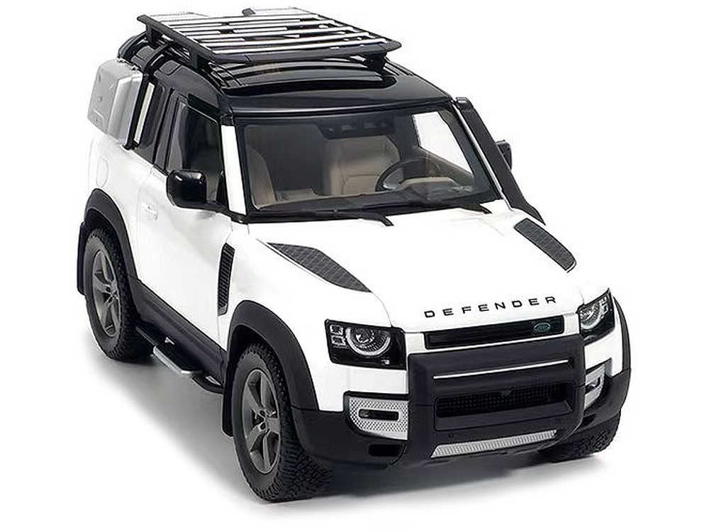 2020 Land Rover Defender 90 with Roof Rack Fuji White with Black Top 1/18 Diecast Model Car by Almost Real