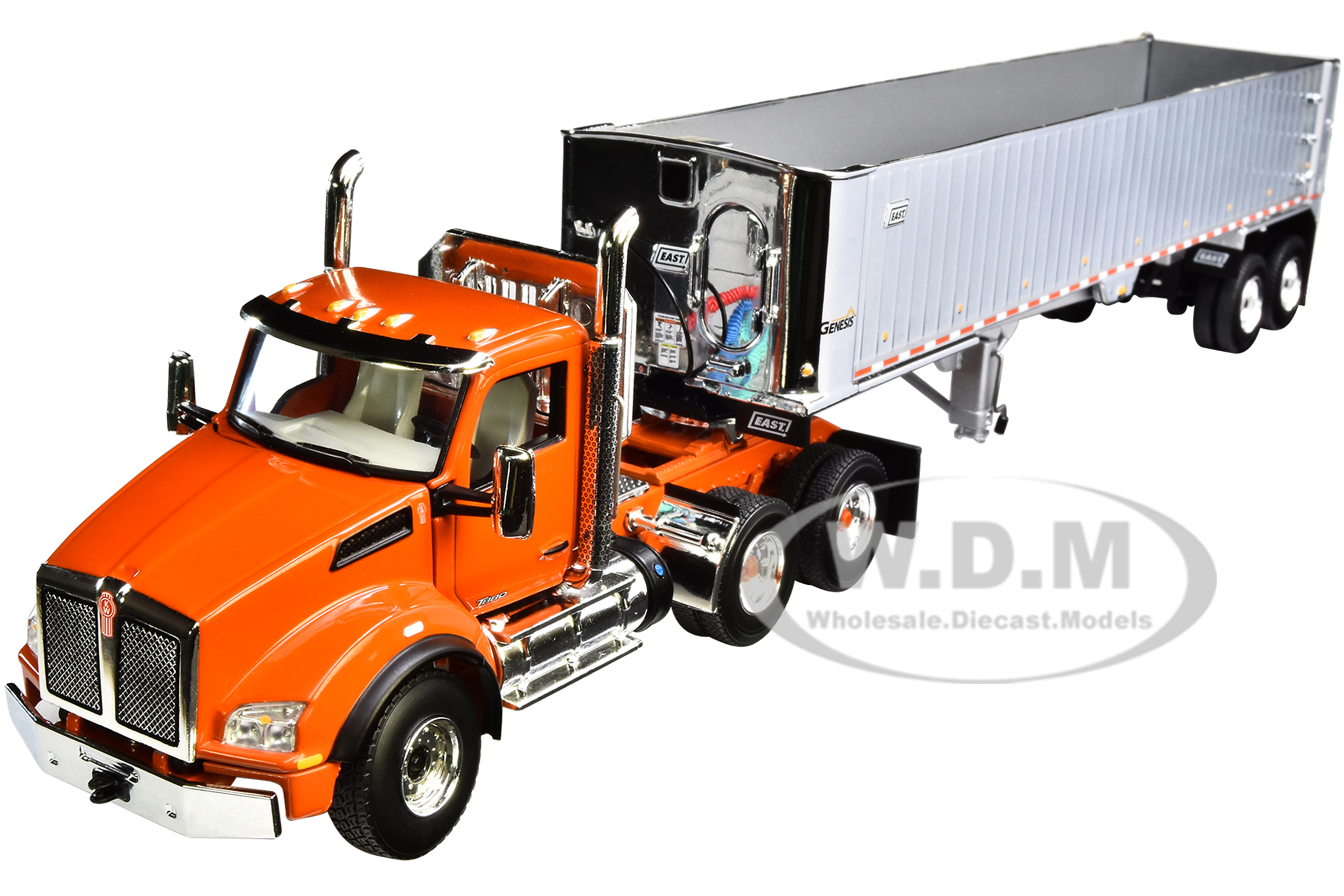 Kenworth T880 Day Cab with East Genesis End Dump Trailer Burnt Orange and Chrome 1/50 Diecast Model by First Gear