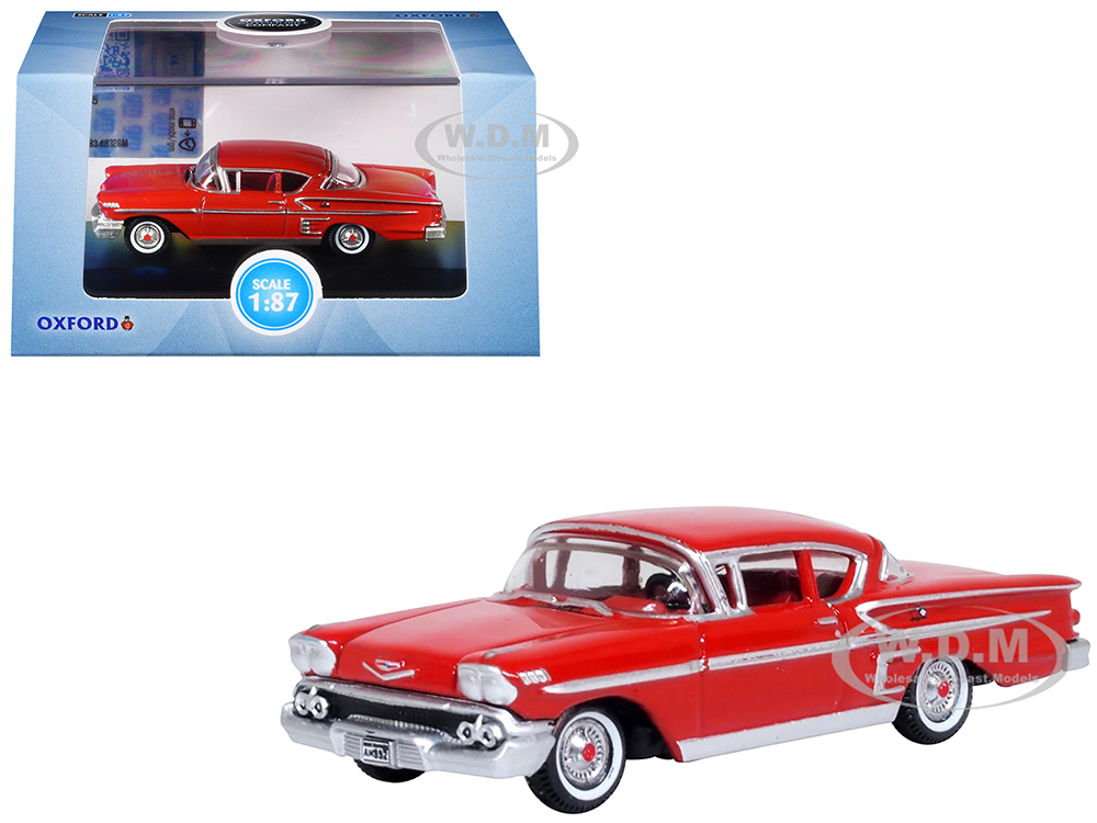 1958 Chevrolet Impala Sports Coupe Rio Red 1/87 (HO) Scale Diecast Model Car by Oxford Diecast