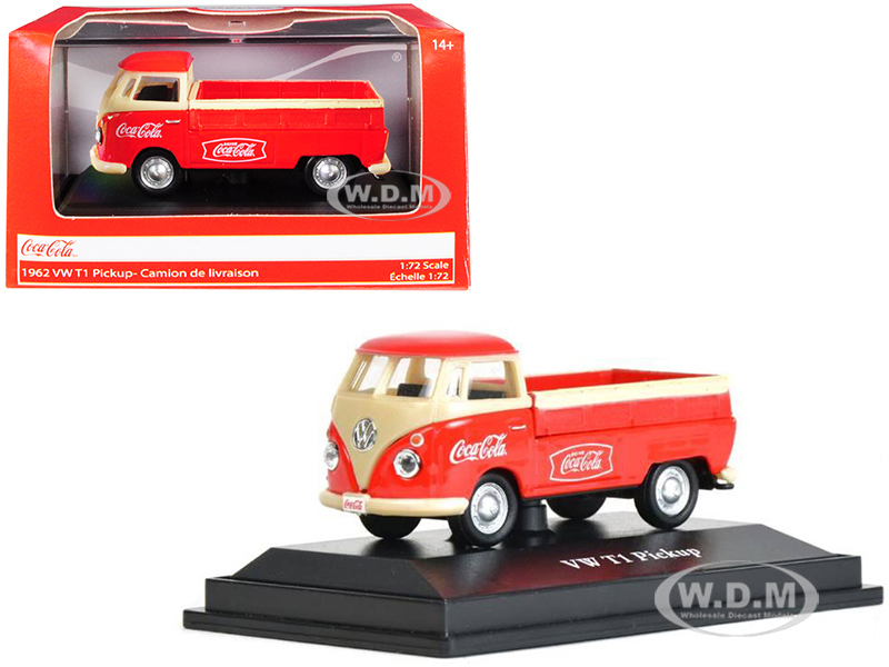 1962 Volkswagen T1 Pickup Truck "coca-cola" Red And Cream 1/72 Diecast Model Car By Motorcity Classics