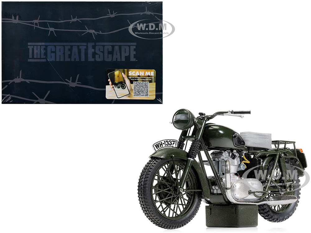 Triumph TR6 Trophy Motorcycle Dark Green (Weathered) The Great Escape (1963) Movie Diecast Model by Corgi
