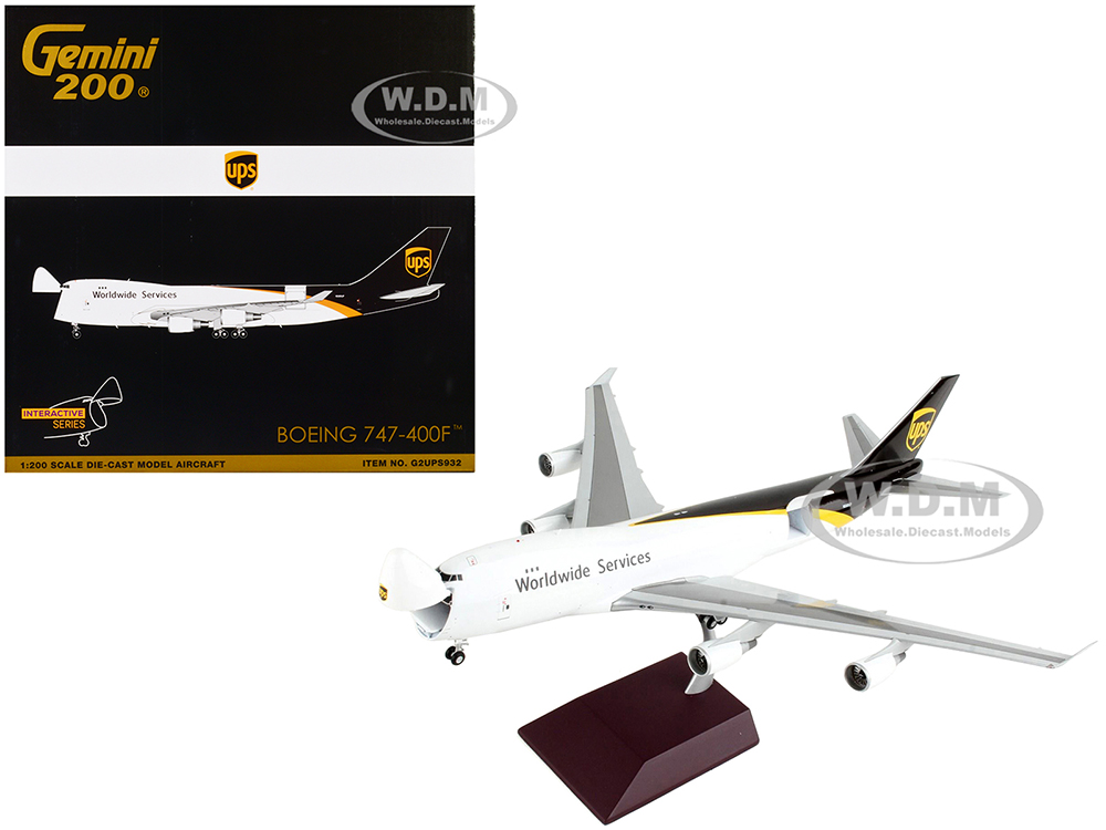Boeing 747-400F Commercial Aircraft "UPS Worldwide Services" White with Brown Tail "Gemini 200 - Interactive" Series 1/200 Diecast Model Airplane by