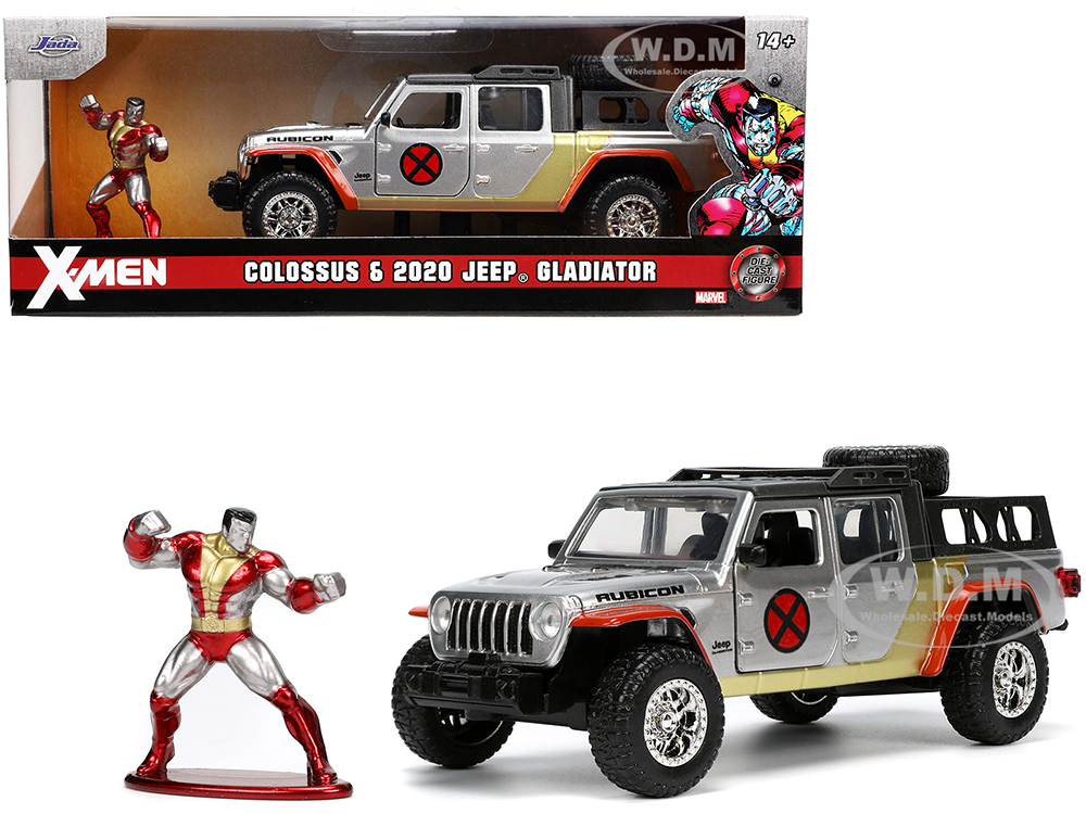 2020 Jeep Gladiator Pickup Truck Silver and Colossus Diecast Figurine X-Men Marvel Hollywood Rides Series 1/32 Diecast Model Car by Jada