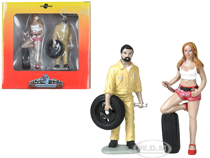 Image of Andie and Gary Tire Brigade 2 piece Figurine Set 1/18 by Motorhead Miniatures