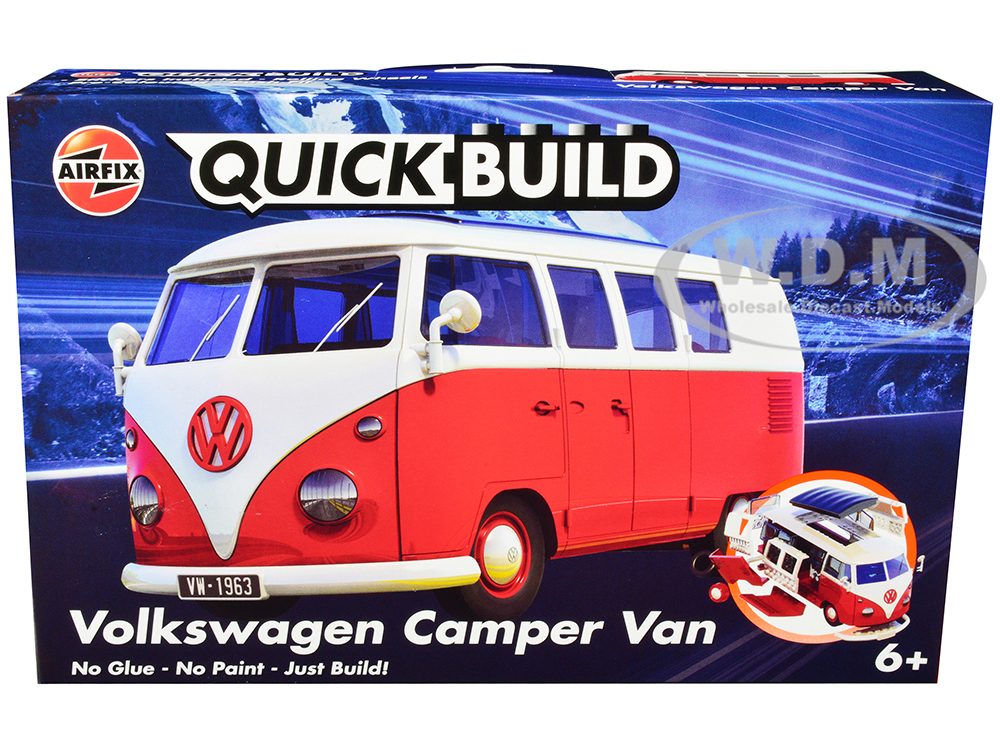 Skill 1 Model Kit Volkswagen Camper Van Red Snap Together Painted Plastic Model Car Kit by Airfix Quickbuild
