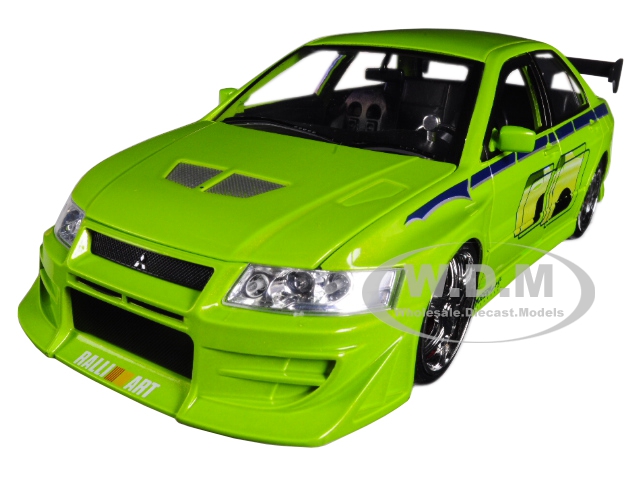 Brians Mitsubishi Lancer Evolution VII Green with Graphics "Fast &amp; Furious" Movie 1/24 Diecast Model Car by Jada