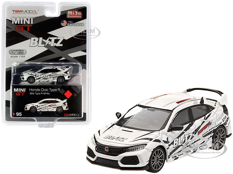 Image of Honda Civic Type R (FK8) RHD (Right Hand Drive) White "BLITZ" Limited Edition to 1200 pieces Worldwide 1/64 Diecast Model Car by True Scale Miniature